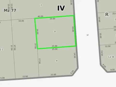 Terreno en Venta 20  mts Frente