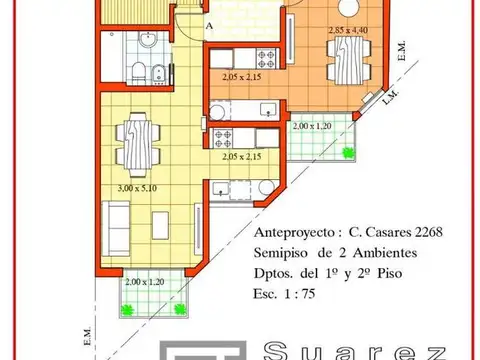 Departamento 2 ambientes con 1 baño