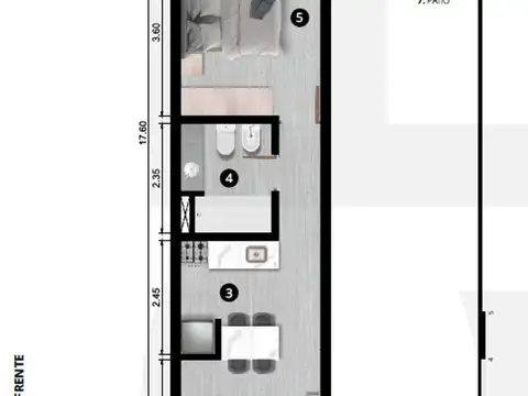 Departamento 2 ambientes con 1 baño