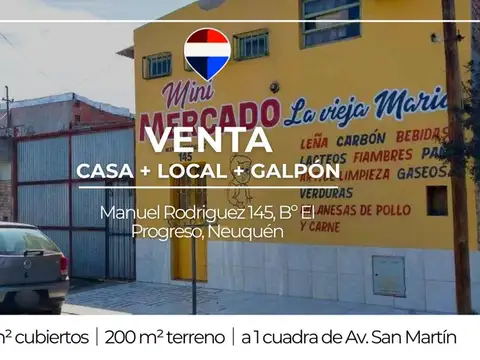 VENTA CASA 2 DORM + SALON COMERCIAL + GALPÓN NQN