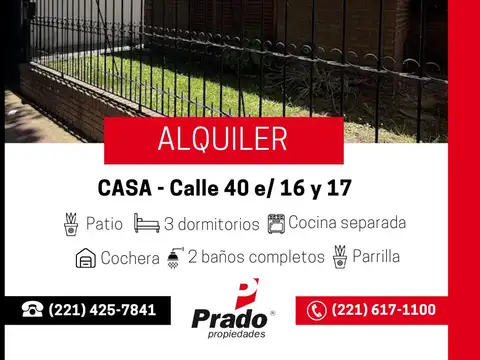 ALQUILER CASA 3 DORMIS -PARQUE-GARAGE