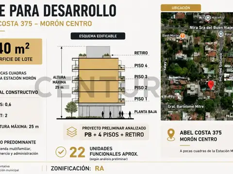 Terreno en Venta 34  mts Fondo