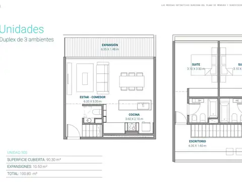Departamento 3 ambientes con 2 baños