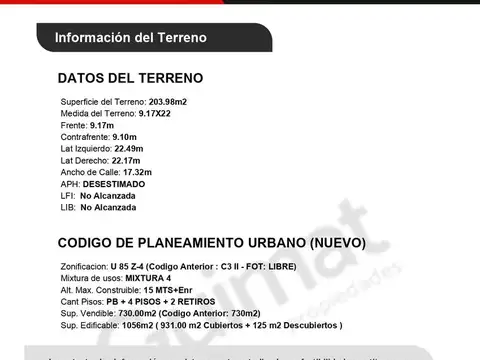 Terreno en Venta de 203,0 m2