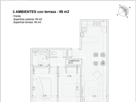 Departamento en Venta de 3 ambientes