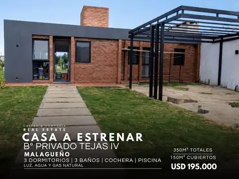 Casa En Venta A Estrenar de 3 Dormitorios y Pileta En Planta Única en Tejas 4 – Malagueño