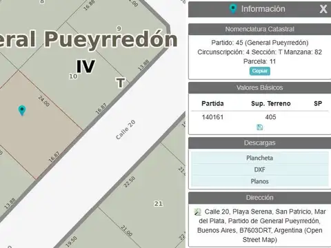 Terreno en Venta 16,87  mts Frente