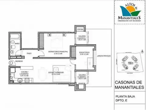 Departamento 2 ambientes con 1 baño