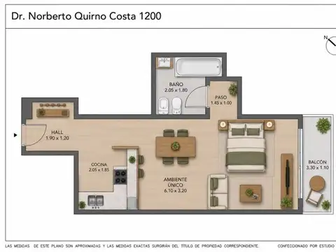 Departamento Monoambiente con 1 baño