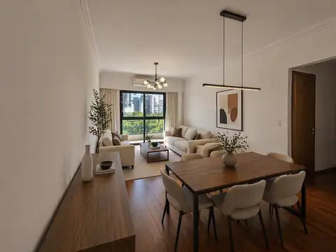 VENTA: Departamento Rinaldi de 2 dormitorios, 2 baños y cochera. Vista a la Plaza Lopez. Rosario.