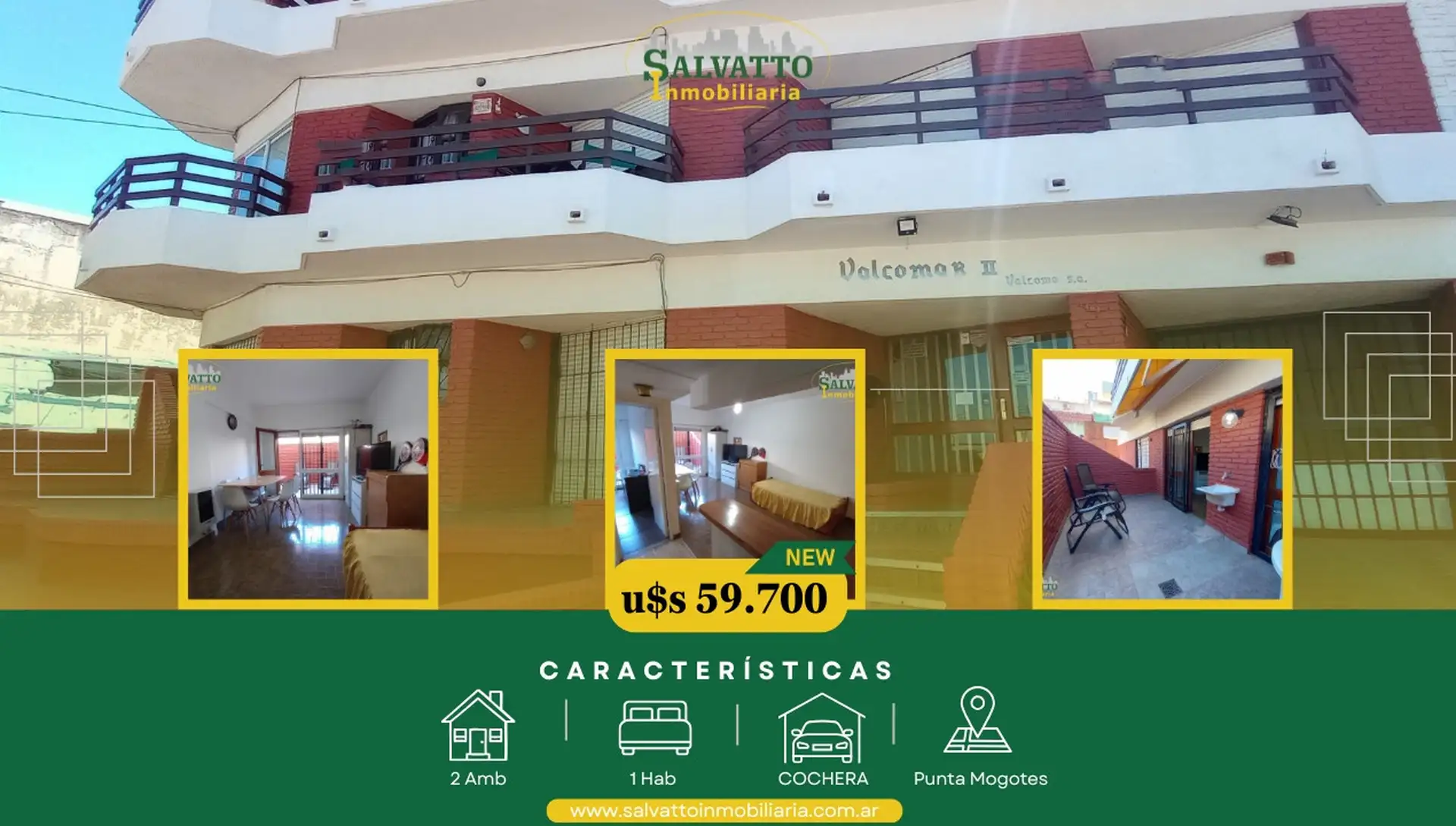 Departamento 2 ambientes con cochera en Punta Mogotes