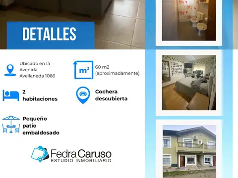 Departamento 2 dormitorios con patio y cochera