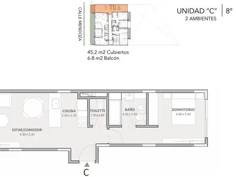 Departamento Monoambiente con 1 baño