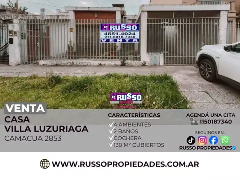 Venta casa 4 ambientes Villa Luzuriaga