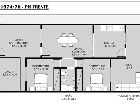 Depto Tipo Casa en Venta de 3 ambientes