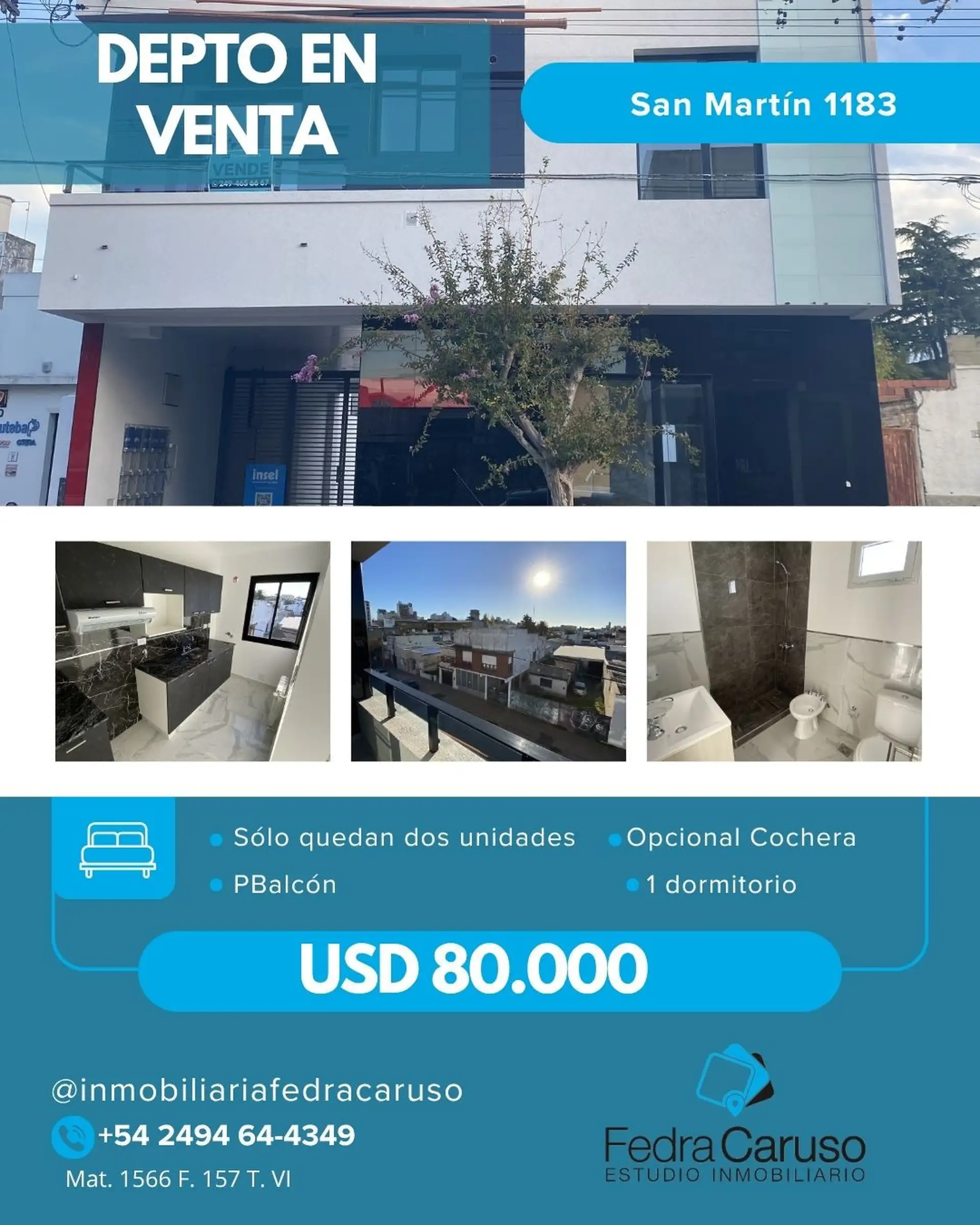Depto 2 amb a estrenar de 48 m² con balcón — 1 dorm, excelente luz y ubicación (San Martín)