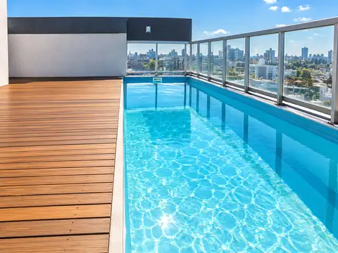 1 Ambiente | 36 m² | Contrafrente | Balcón | Pileta | S. U. M. | Parrilla | Laundry