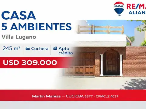 CASA EN VENTA 5 AMBIENTES VILLA LUGANO