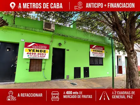 LOTE PROPIO 8,66 x 27 – 2 DEPTOS 3 AMB – A MTS MERCADO DE FRUTAS – A 2 CUADRAS DE GENERAL PAZ