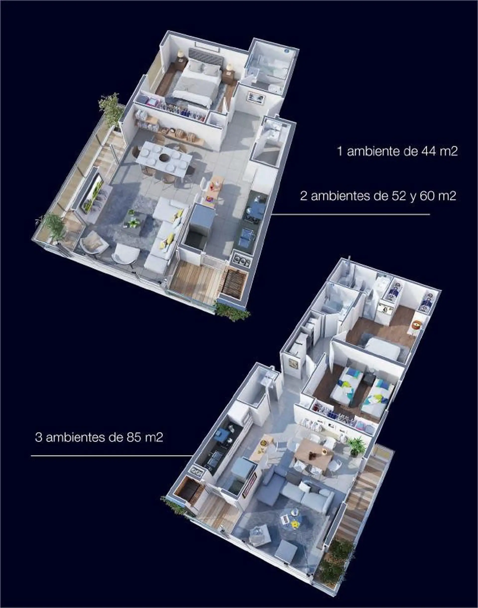 Departamento 2 amb, 52m² en 5to piso con cochera — La Perla