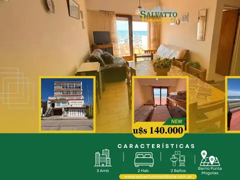 DEPARTAMENTO DE 3 AMBIENTES FRENTE AL MAR EN PUNTA MOGOTES