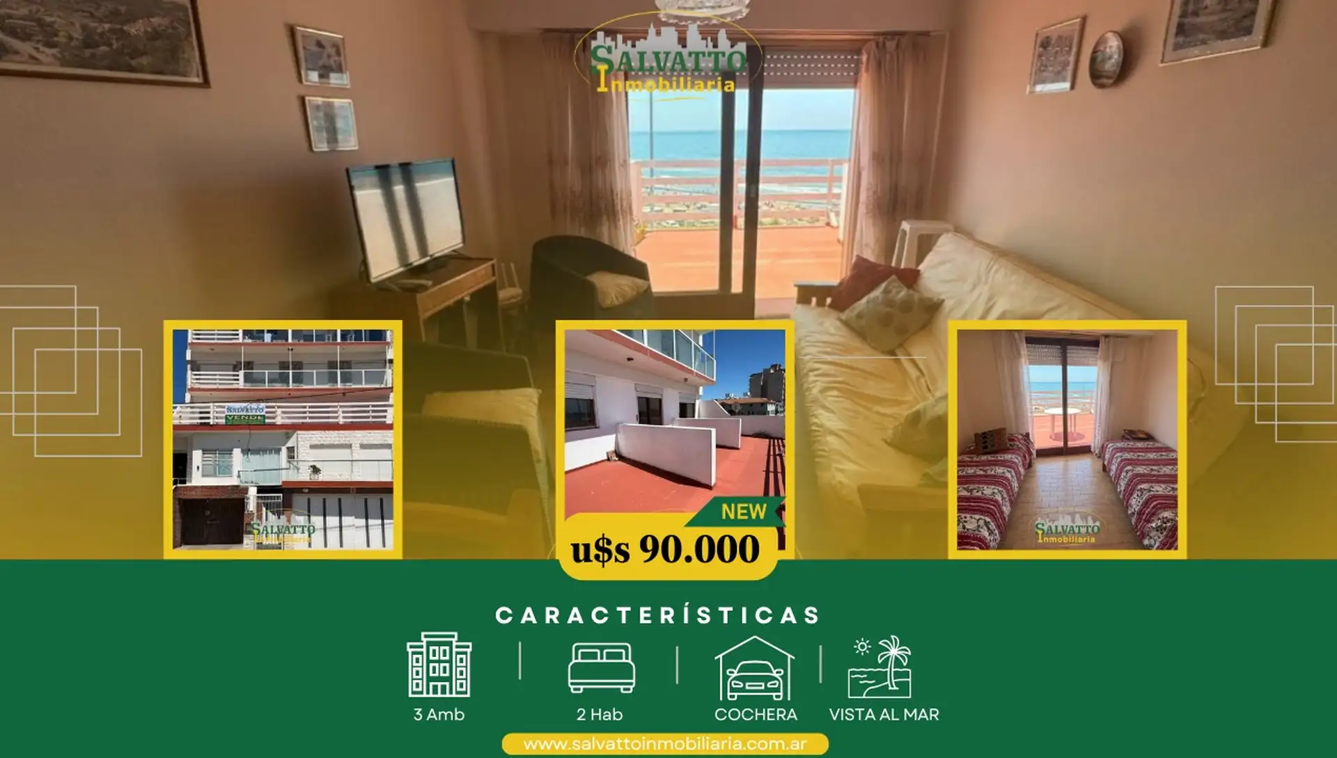 Departamento 3 ambientes frente al mar en Punta Mogotes