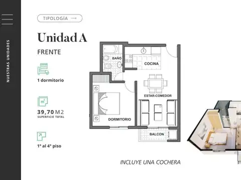 Departamento en Venta de 1 dormitorio