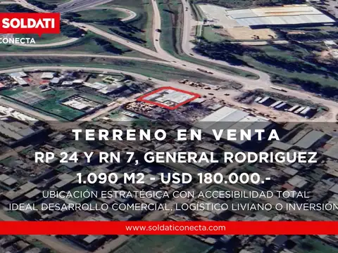 Terreno en esquina en venta, 1.090 m² sobre Colectora Sur Acceso Oeste y Ruta 24, Gral Rodriguez