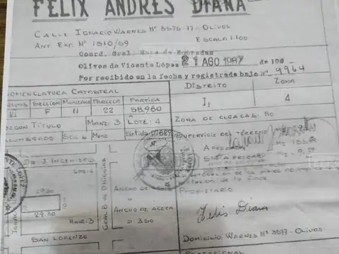 Terreno en Venta en Olivos, USD 180.000