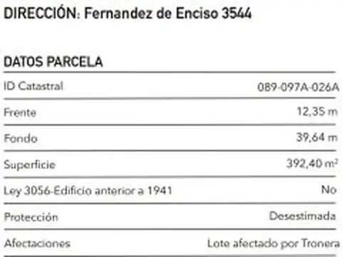 Terreno en Venta 39,64  mts Fondo