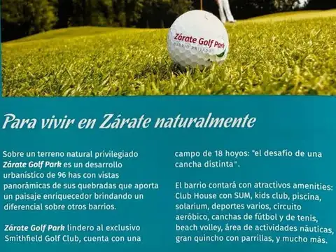TERRENOS EN VENTA ZÁRATE GOLF PARK - LOTE 122 y 316