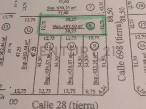 Terreno en Venta 12,65  mts Frente