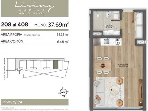 Departamento Monoambiente con 1 baño