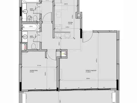 Departamento 3 ambientes con 2 baños