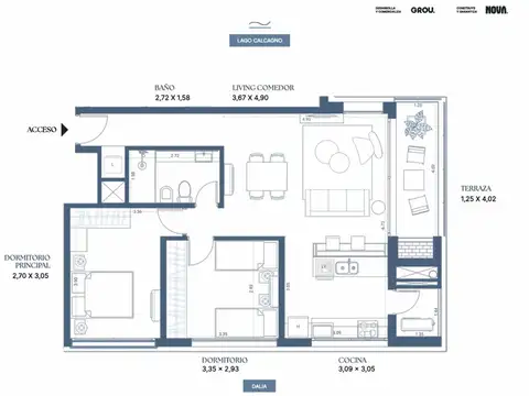 Venta apto 2 dorm, Lago Calcagno
