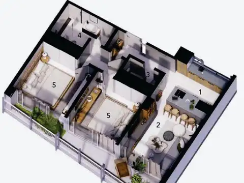 Departamento 2 ambientes con 2 baños