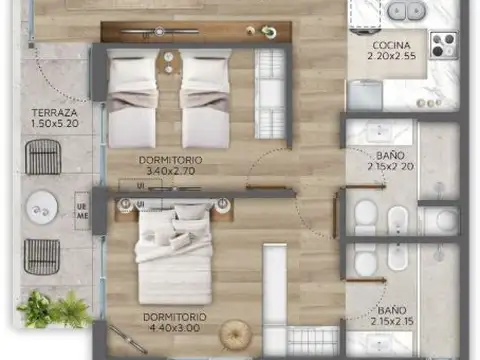 Departamento 3 ambientes con 1 baño