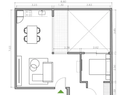 Departamento 2 ambientes con 1 baño