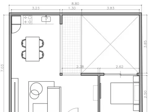 Departamento 2 ambientes con 1 baño