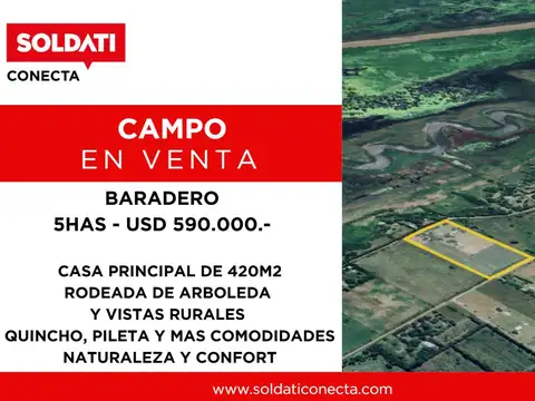 Campo con Casa en Baradero en venta amoblada y equipada