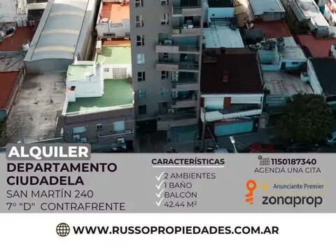 Alquiler Departamento 2 Ambientes - Ciudadela, Tres de Febrero