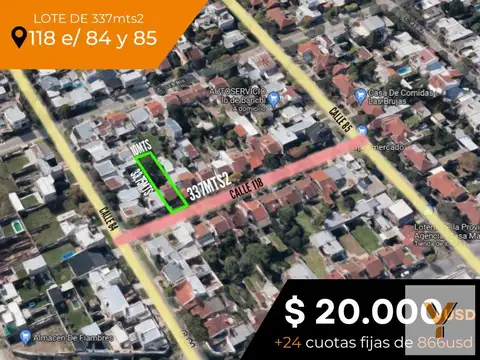 Terreno venta - 337mts2 totales - Villa Elvira [FINANCIADO]