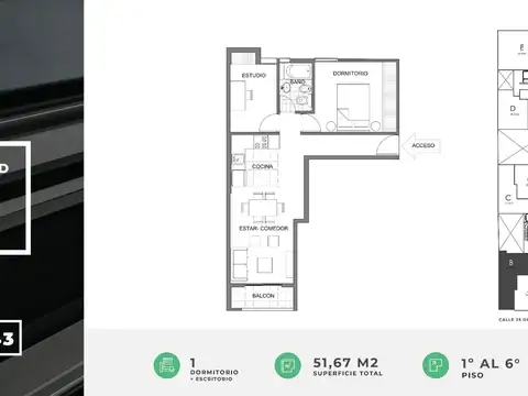 Departamento Monoambiente con 1 baño
