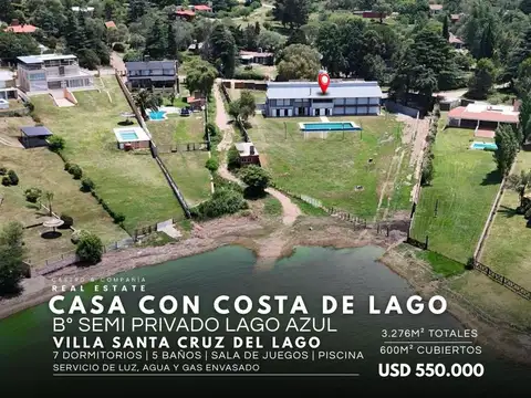 Venta Casa Con Costa De Lago De 7 Habitaciones Y 3276 m2 De Terreno En Semi Privado Lago Azul