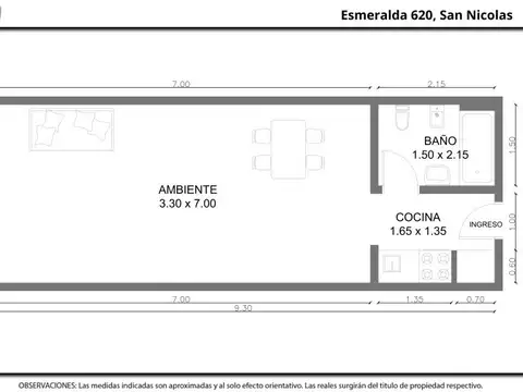 Departamento Monoambiente con 1 baño
