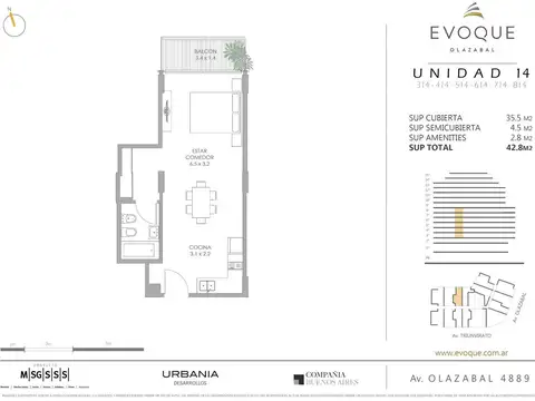 Departamento en Venta de Monoambiente
