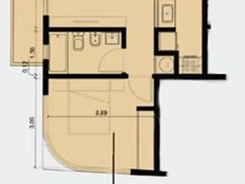 Departamento 2 ambientes con 1 baño