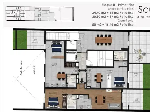 Departamento 3 ambientes con 2 baños