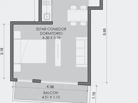 Departamento Monoambiente con 1 baño