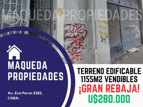 TERRENO EDIFICABLE 1155M2 VENDIBLES Y 6 COCHERAS ¡OPORTUNIDAD!